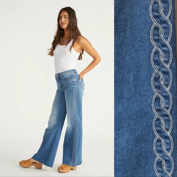 DRIFTWOOD Mona Wide Leg Embroidered Jeans Size 26 - Picture 1 of 16